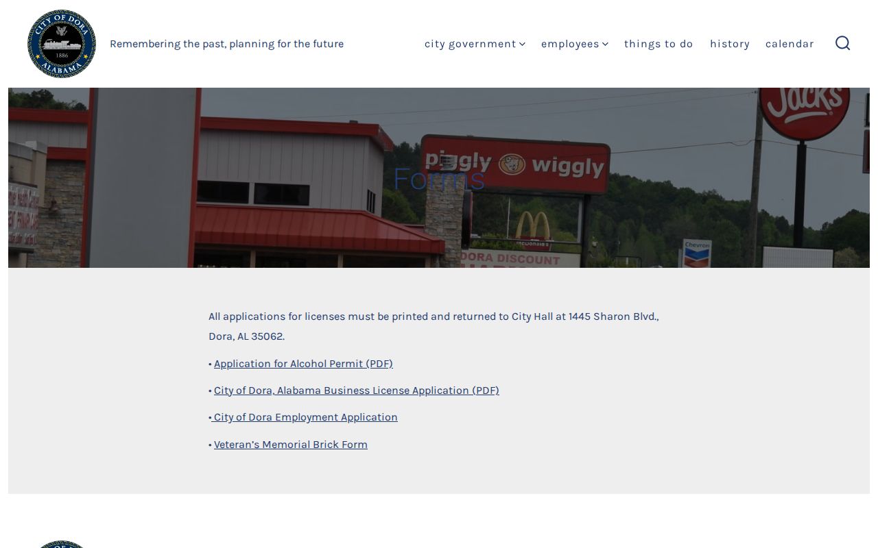 Dora municipal forms page checked for police arrest record requests