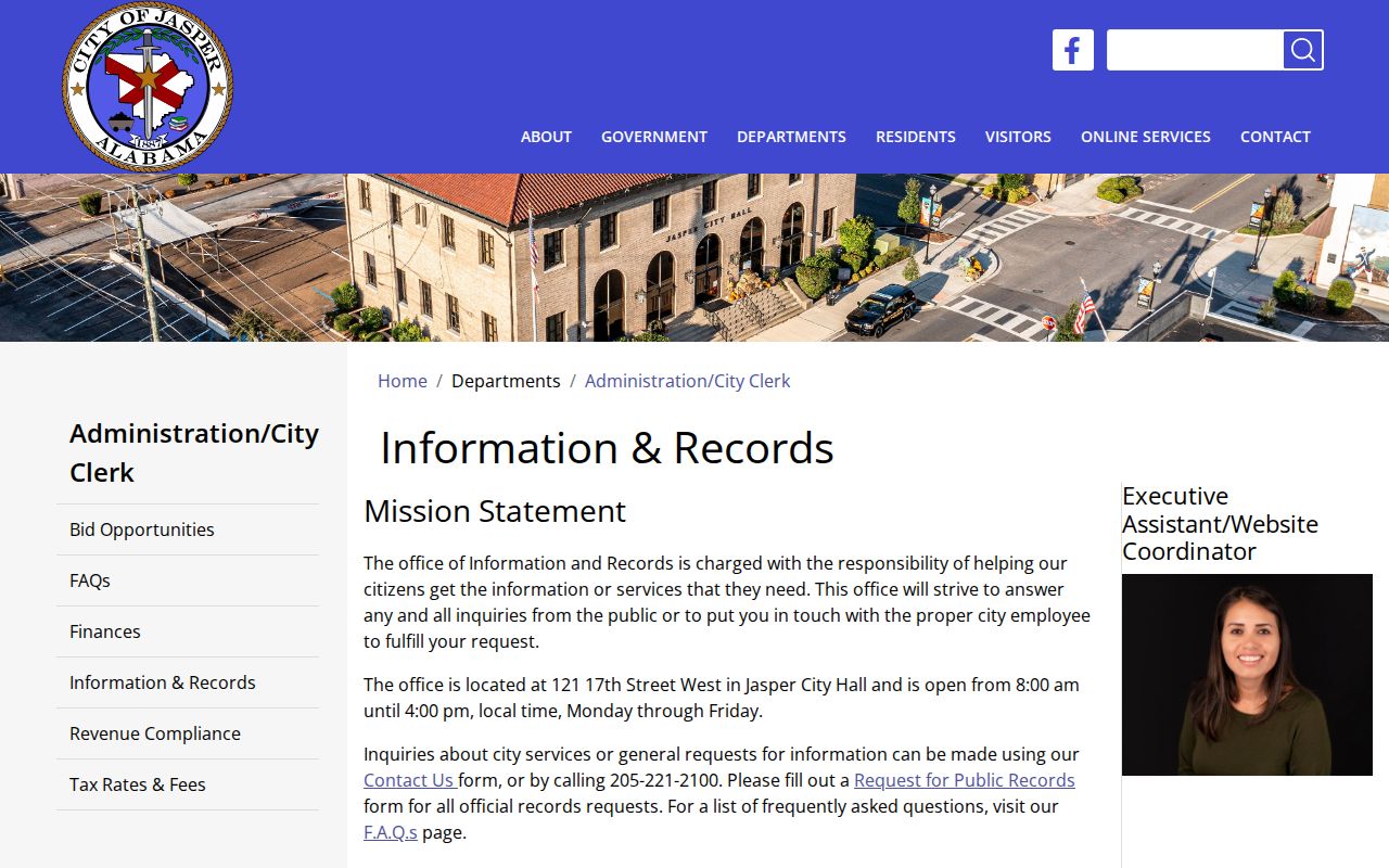 Jasper public records request interface for police arrest records