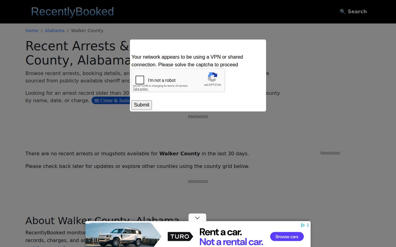 Unofficial Walker County recent booking archive gap